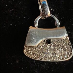 Silver Handbag Pendant with Rhinestones